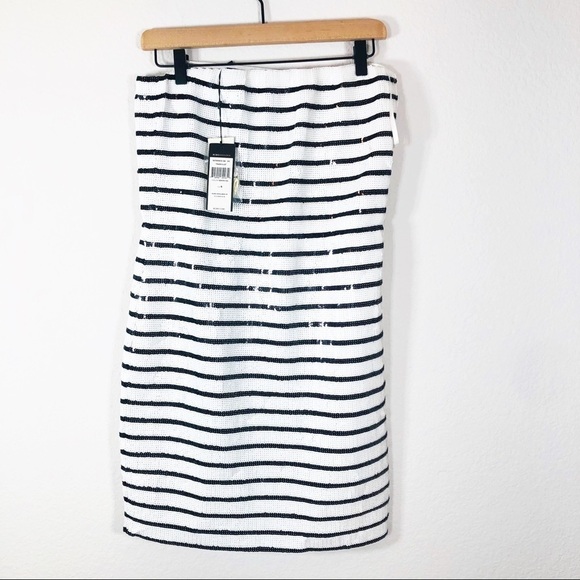 🔥 BCBGMaxazria black/white sequin Marcille strapless mini dress - Picture 2 of 6